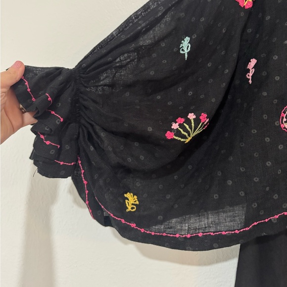 Kaveri‎ Embroidered Linen Black Dress With Floral Sz M - Picture 5 of 10